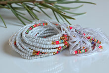 Afbeelding in Gallery-weergave laden, Tailleparels / Afrikaanse heupketting - Osi - Wit / goud (Traditionele niet-elastische draad)