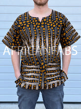 Lade das Bild in den Galerie-Viewer, Braunes / Schwarzes Bogolan Dashiki Hemd / Dashiki Kleid - Afrikanischer Print Top - Unisex