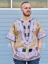 Load image into Gallery viewer, Beige Dashiki Shirt / Dashiki Dress - African print top - Unisex - Vlisco