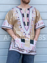 Load image into Gallery viewer, Beige Dashiki Shirt / Dashiki Dress - African print top - Unisex - Vlisco