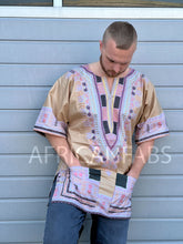 Load image into Gallery viewer, Beige Dashiki Shirt / Dashiki Dress - African print top - Unisex - Vlisco