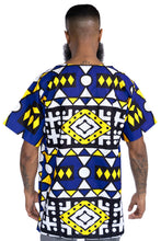 Load image into Gallery viewer, Blue Yellow Samakaka Dashiki Shirt / Dashiki Dress - African print top - Unisex