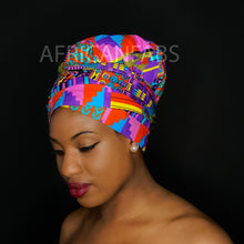 Afbeelding in Gallery-weergave laden, Easy headwrap - Satijnen gevoerde haarmuts - Kente Paars / Roze