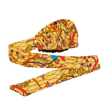 Load image into Gallery viewer, Easy headwrap - Satin lined hair bonnet - Beige & Orange Botanical Flow