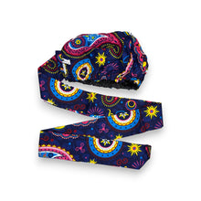 Load image into Gallery viewer, Easy headwrap - Satin lined hair bonnet - Blue Pink Paisley
