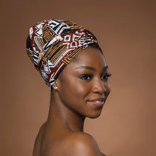 Load image into Gallery viewer, Easy headwrap - Satin lined hair bonnet - Brown Bogolan Mosaic
