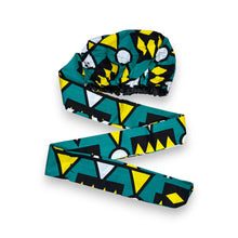 Load image into Gallery viewer, Easy headwrap - Satin lined hair bonnet - Turquoise Yellow Samakaka / Samacaca