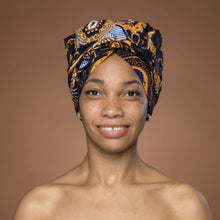 Load image into Gallery viewer, Easy headwrap - Satin lined hair bonnet - Blue Yellow Paisley