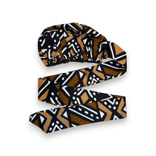 Load image into Gallery viewer, Easy headwrap - Satin lined hair bonnet - Brown & Beige Bogolan