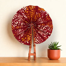 Load image into Gallery viewer, African Hand fan - Ankara print Hand fan - Burgundy Cream Kofi