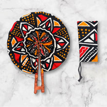 Charger l'image dans la galerie, African Hand fan - Ankara print Hand fan - Black Red Yaw