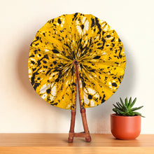 Afbeelding in Gallery-weergave laden, African Hand fan - Ankara print Hand fan - Yellow Black Esi