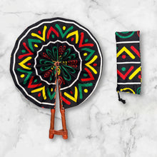 Afbeelding in Gallery-weergave laden, African Hand fan - Ankara print Hand fan - Black Yellow Aderonke