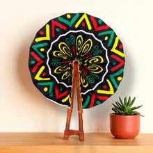 Afbeelding in Gallery-weergave laden, African Hand fan - Ankara print Hand fan - Black Yellow Aderonke