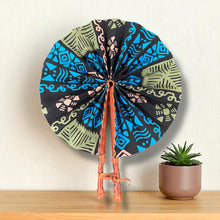 Load image into Gallery viewer, African Hand fan - Ankara print Hand fan - Monday - Blue