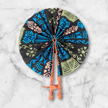 Load image into Gallery viewer, African Hand fan - Ankara print Hand fan - Monday - Blue