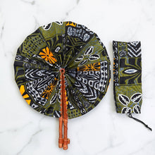 Lade das Bild in den Galerie-Viewer, African Hand fan - Ankara print Hand fan - Olive Black Eniola
