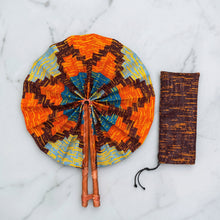 Load image into Gallery viewer, African Hand fan - Ankara print Hand fan - Brown Orange Enitan