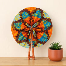 Load image into Gallery viewer, African Hand fan - Ankara print Hand fan - Brown Orange Enitan