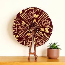 Lade das Bild in den Galerie-Viewer, African Hand fan - Ankara print Hand fan - Burgundy Beige Gbemisola
