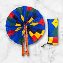 Load image into Gallery viewer, African Hand fan - Ankara print Hand fan - Blue Red Ife