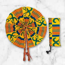 Load image into Gallery viewer, African Hand fan - Ankara print Hand fan - Yellow Green Mojisola
