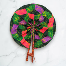 Load image into Gallery viewer, African Hand fan - Ankara print Hand fan - Orange Green Akuffo