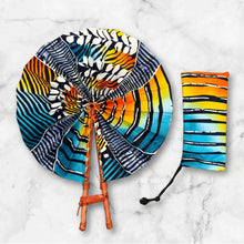 Lade das Bild in den Galerie-Viewer, African Hand fan - Ankara print Hand fan - Turquoise Black Titilayo