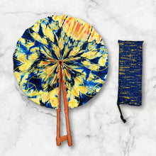 Load image into Gallery viewer, African Hand fan - Ankara print Hand fan - Blue Yellow Yewande