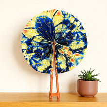 Load image into Gallery viewer, African Hand fan - Ankara print Hand fan - Blue Yellow Yewande