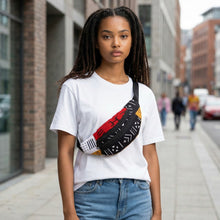 Load image into Gallery viewer, African Print Fanny Pack - Red Bogolan Symbols - Ankara Waist Bag / Bum bag / Festival Bag
