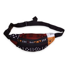 Load image into Gallery viewer, African Print Fanny Pack - Brown Bogolan Symbols - Ankara Waist Bag / Bum bag / Festival Bag