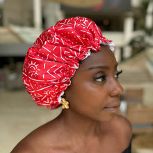 Load image into Gallery viewer, 10 pieces - Red mud / bogolan Satin Hair Bonnet ( Reversable Satin Night sleep cap )