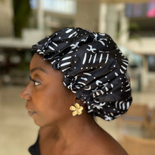 Afbeelding in Gallery-weergave laden, 10 stuks - Zwarte modder / bogolan Satijnen haarmuts (keerbare satijnen nacht slaapmuts)