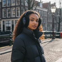 Load image into Gallery viewer, African Print Earmuffs - Foldable Winter Ear Warmers - Blue Bogolan