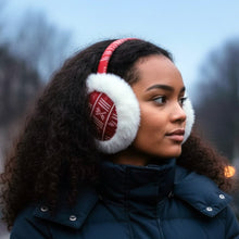 Load image into Gallery viewer, African Print Earmuffs - Foldable Winter Ear Warmers - Red White Bogolan