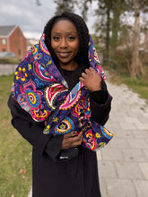Load image into Gallery viewer, African print Winter scarf for Adults Unisex - Blue Pink Paisley