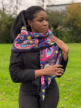 Load image into Gallery viewer, African print Winter scarf for Adults Unisex - Blue Pink Paisley