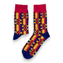 Load image into Gallery viewer, 5 pairs - African socks / Afro socks / African print socks - Pink Blue Yellow Kente