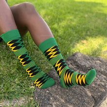Load image into Gallery viewer, 5 pairs - African socks / Afro socks / African print socks - Green Black Kente