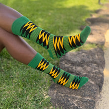 Load image into Gallery viewer, 5 pairs - African socks / Afro socks / African print socks - Green Black Kente