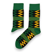 Load image into Gallery viewer, 5 pairs - African socks / Afro socks / African print socks - Green Black Kente