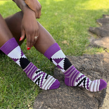 Load image into Gallery viewer, 5 pairs - African socks / Afro socks / African print socks - White Purple