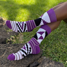 Load image into Gallery viewer, 5 pairs - African socks / Afro socks / African print socks - White Purple