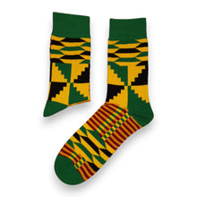 Load image into Gallery viewer, 5 pairs - African socks / Afro socks / African print socks - Green Yellow Kente