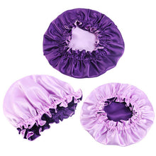 Afbeelding in Gallery-weergave laden, 10 stuks - Paarse satijnen haarmuts (Kinderen / Kindermaat 3-7 jaar) (Omkeerbare satijnen nacht slaapmuts)