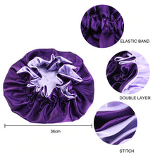 Load image into Gallery viewer, 10 pieces - Purple Satin Hair Bonnet with edge ( Reversable Satin Night sleep cap )
