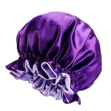 Load image into Gallery viewer, 10 pieces - Purple Satin Hair Bonnet with edge ( Reversable Satin Night sleep cap )

