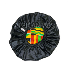 Load image into Gallery viewer, 10 pieces - African print Hair Bonnet - Orange / green Kente ( Cotton with Satin liner )
