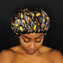Load image into Gallery viewer, 10 pieces - LARGE Shower cap for full hair / curls - African print Brown / beige bogolan
